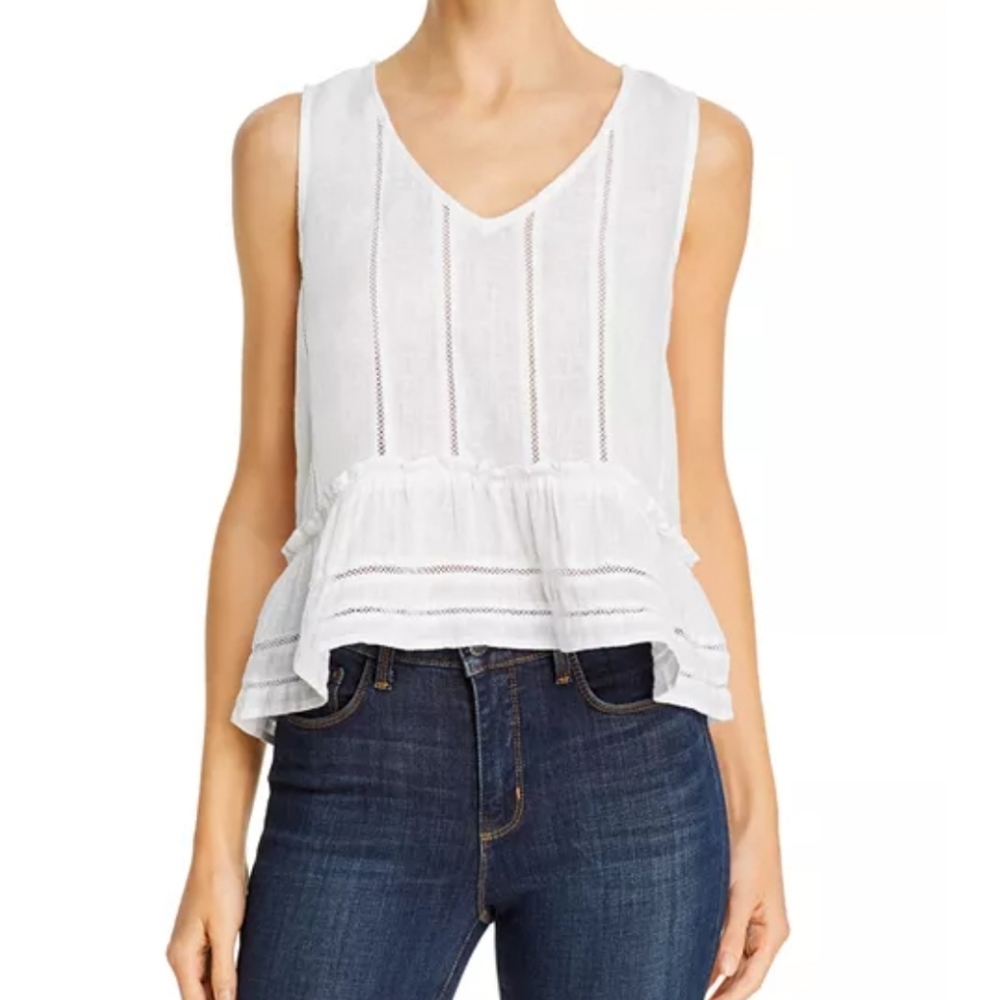 Rails Mira White Linen Blend Open-Embroidered Ruf… - image 4